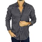 DANIEL BESSI Koszula męska fb045 czarno biała paski, efekt jedwabiu | Sklep GriShop.eu | Koszule