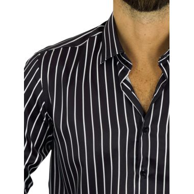 DANIEL BESSI Koszula męska fb045 czarno biała paski, efekt jedwabiu | Sklep GriShop.eu | Koszule 2