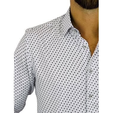 DANIEL BESSI Koszula męska fb200 biały, granatowy, groszki, efekt jedwabiu | Sklep GriShop.eu | Koszule 2
