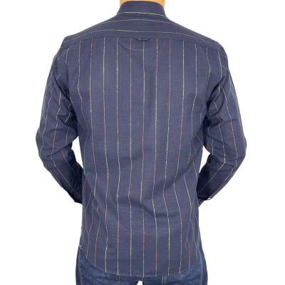 DANIEL BESSI Koszula męska fb309 granatowa, w kolorowe paski bawełna jak len | Sklep GriShop.eu | Koszule