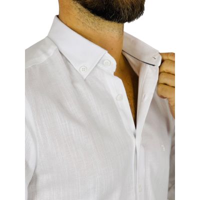 DANIEL BESSI Koszula męska fb259 biała bawełna jak len | Sklep GriShop.eu | Koszule