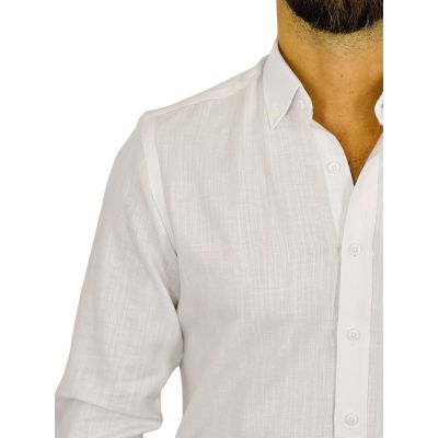 DANIEL BESSI Koszula męska fb259 biała bawełna jak len | Sklep GriShop.eu | Koszule