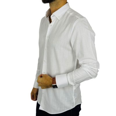 DANIEL BESSI Koszula męska fb259 biała bawełna jak len | Sklep GriShop.eu | Koszule