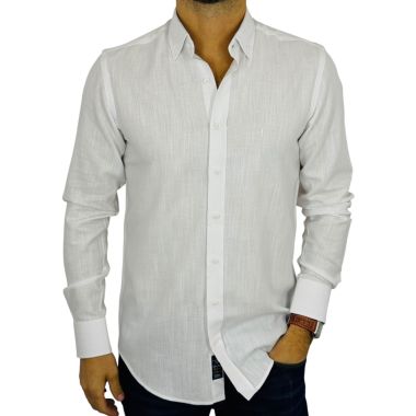 DANIEL BESSI Koszula męska fb259 biała bawełna jak len | Sklep GriShop.eu | Koszule