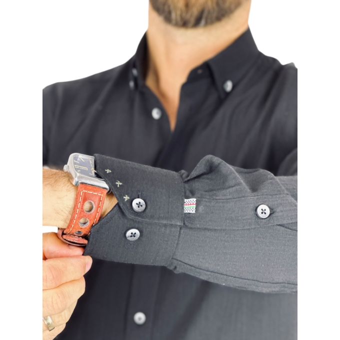 DANIEL BESSI Koszula męska fb267 czarna bawełna jak len | Sklep GriShop.eu | Koszule