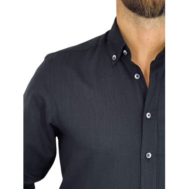 DANIEL BESSI Koszula męska fb267 czarna bawełna jak len | Sklep GriShop.eu | Koszule 2