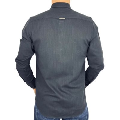 DANIEL BESSI Koszula męska fb267 czarna bawełna jak len | Sklep GriShop.eu | Koszule