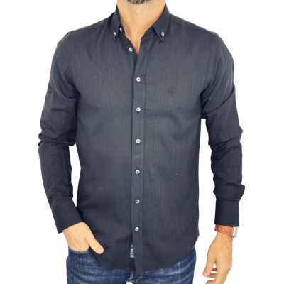 DANIEL BESSI Koszula męska fb267 czarna bawełna jak len | Sklep GriShop.eu | Koszule