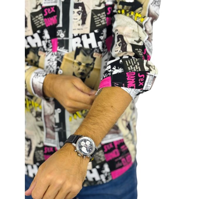 GIOVANNI PERA Koszula męska GP435 kolorowa gazeta plakaty | Sklep GriShop.eu | Koszule