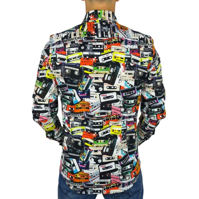 GIOVANNI PERA Koszula męska GP434 kolorowa kasety audio retro | Sklep GriShop.eu | Koszule