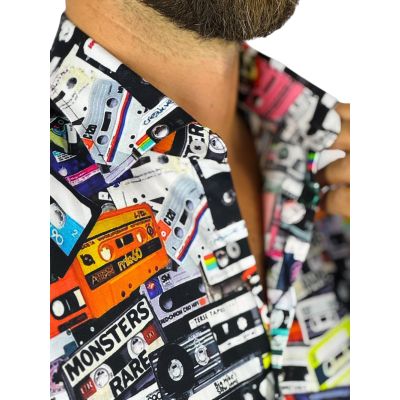 GIOVANNI PERA Koszula męska GP434 kolorowa kasety audio retro | Sklep GriShop.eu | Koszule