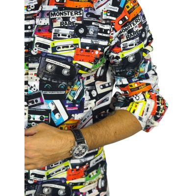 GIOVANNI PERA Koszula męska GP434 kolorowa kasety audio retro | Sklep GriShop.eu | Koszule