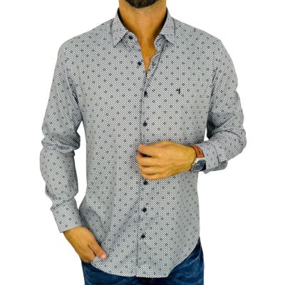 DANIEL BESSI Koszula męska fb147 biała w drobny wzór retro geometry efekt jedwabiu | Sklep GriShop.eu | Koszule