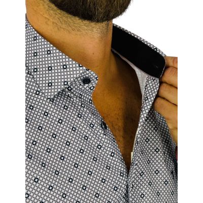 DANIEL BESSI Koszula męska fb147 biała w drobny wzór retro geometry efekt jedwabiu | Sklep GriShop.eu | Koszule