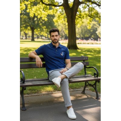 GIOVANNI PERA T-shirt polo męski TGP132 granatowy, elastyczna, naszywka | Sklep GriShop.eu | Koszulki