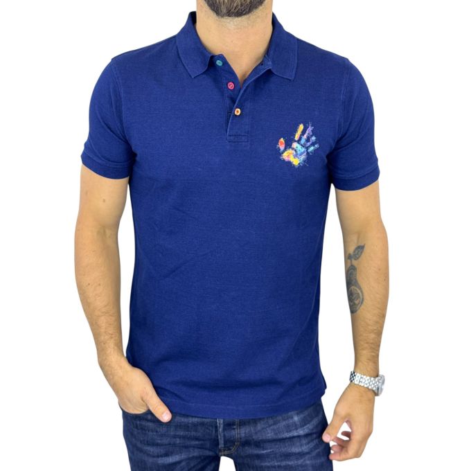 GIOVANNI PERA T-shirt polo męski TGP132 granatowy, elastyczna, naszywka | Sklep GriShop.eu | Koszulki