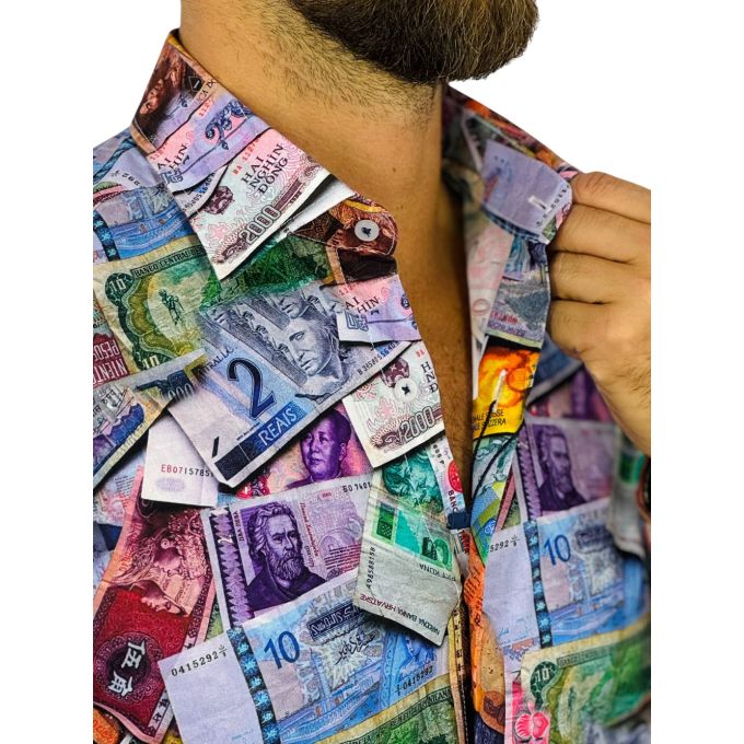 GIOVANNI PERA Koszula męska GP445 kolorowa, pieniądze, dolary, money | Sklep GriShop.eu | Koszule