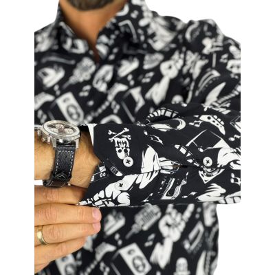 GIOVANNI PERA Koszula męska GP440 czarna, biała, muzyczna, rock, music | Sklep GriShop.eu | Koszule