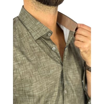 DANIEL BESSI Koszula męska fb563 odcienie zielieni, khaki, melange efekt jedwabiu | Sklep GriShop.eu | Koszule