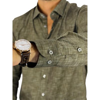 DANIEL BESSI Koszula męska fb563 odcienie zielieni, khaki, melange efekt jedwabiu | Sklep GriShop.eu | Koszule