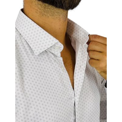 DANIEL BESSI Koszula męska fb079 biały, beżowy, drobne kwiatki, efekt jedwabiu | Sklep GriShop.eu | Koszule
