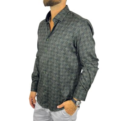 DANIEL BESSI Koszula męska fb120 zielony, khaki, pepitka, maziaje, efekt jedwabiu | Sklep GriShop.eu | Koszule