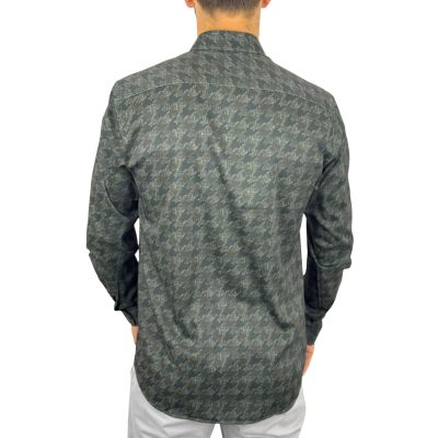 DANIEL BESSI Koszula męska fb120 zielony, khaki, pepitka, maziaje, efekt jedwabiu | Sklep GriShop.eu | Koszule