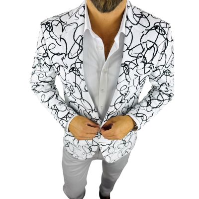GIOVANNI PERA Marynarka męska D703 , Biała, czarne szlaczki, casual, wesoła, impreza | Sklep GriShop.eu | Marynarki