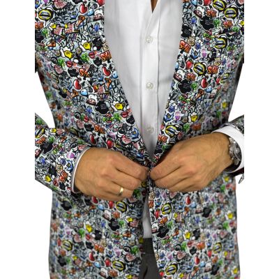 GIOVANNI PERA Marynarka męska D713 EMOTIKONY, Komiks, casual, wesoła, impreza | Sklep GriShop.eu | Marynarki