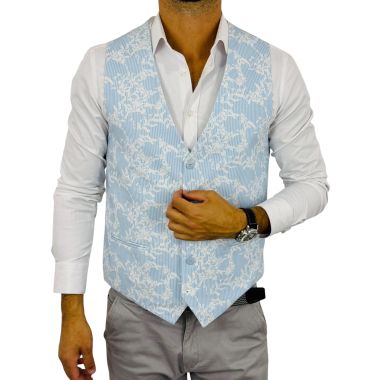 GIOVANNI PERA kamizelka męska D712 Niebieska paski kwiaty casual, wesoła, impreza bezrękawnik | Sklep GriShop.eu | Kamizelki