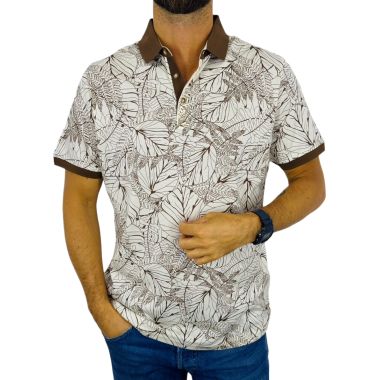 RAGMAN T-shirt polo męski PR1 brąz beż, liście kwiaty | Sklep GriShop.eu | Koszulki