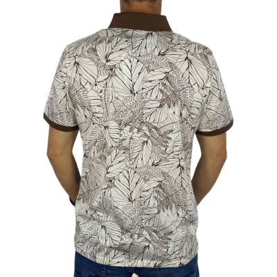 RAGMAN T-shirt polo męski PR1 brąz beż, liście kwiaty | Sklep GriShop.eu | Koszulki
