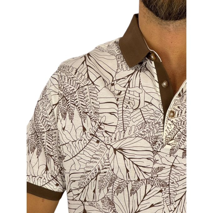 RAGMAN T-shirt polo męski PR1 brąz beż, liście kwiaty | Sklep GriShop.eu | Koszulki