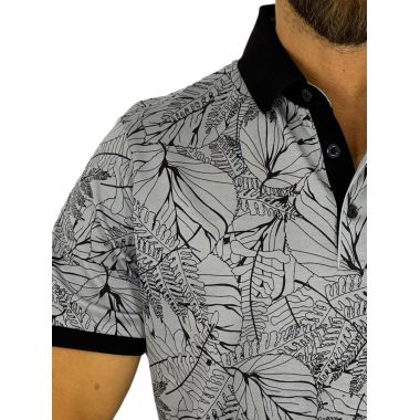 RAGMAN T-shirt polo męski PR2 Czarno-szara, liście kwiaty | Sklep GriShop.eu | Koszulki 2