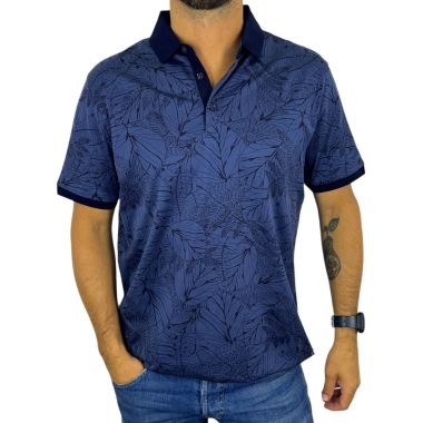 RAGMAN T-shirt polo męski PR4 Granatowo-niebieska, kwiaty, liście | Sklep GriShop.eu | Koszulki