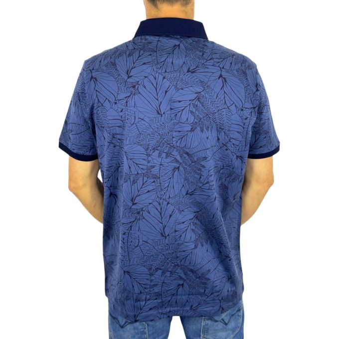 RAGMAN T-shirt polo męski PR4 Granatowo-niebieska, kwiaty, liście | Sklep GriShop.eu | Koszulki