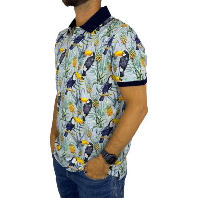 RAGMAN T-shirt polo męski PR3 niebieska, tukany, ptaki, kolorowa | Sklep GriShop.eu | Koszulki