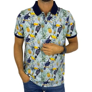 RAGMAN T-shirt polo męski PR3 niebieska, tukany, ptaki, kolorowa | Sklep GriShop.eu | Koszulki