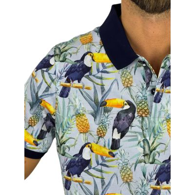 RAGMAN T-shirt polo męski PR3 niebieska, tukany, ptaki, kolorowa | Sklep GriShop.eu | Koszulki