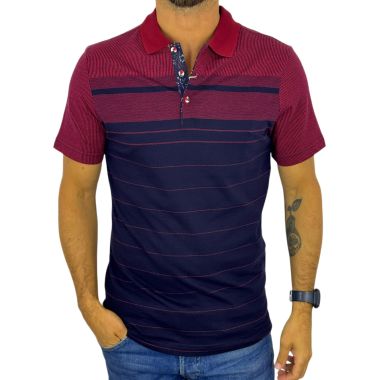 GIANNI MARCELO T-shirt polo męski PGM7 paski, kwiaty przy kołnierzu kolorowa | Sklep GriShop.eu | Koszulki