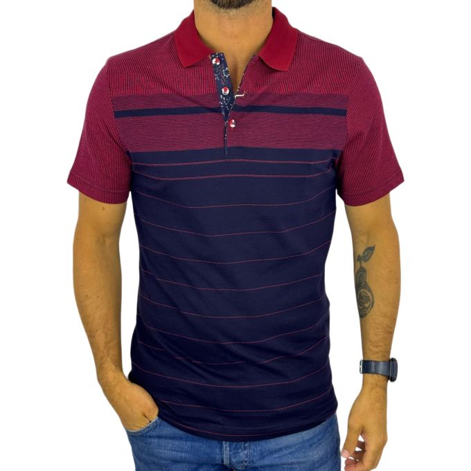 GIANNI MARCELO T-shirt polo męski PGM7 paski, kwiaty przy kołnierzu kolorowa | Sklep GriShop.eu | Koszulki