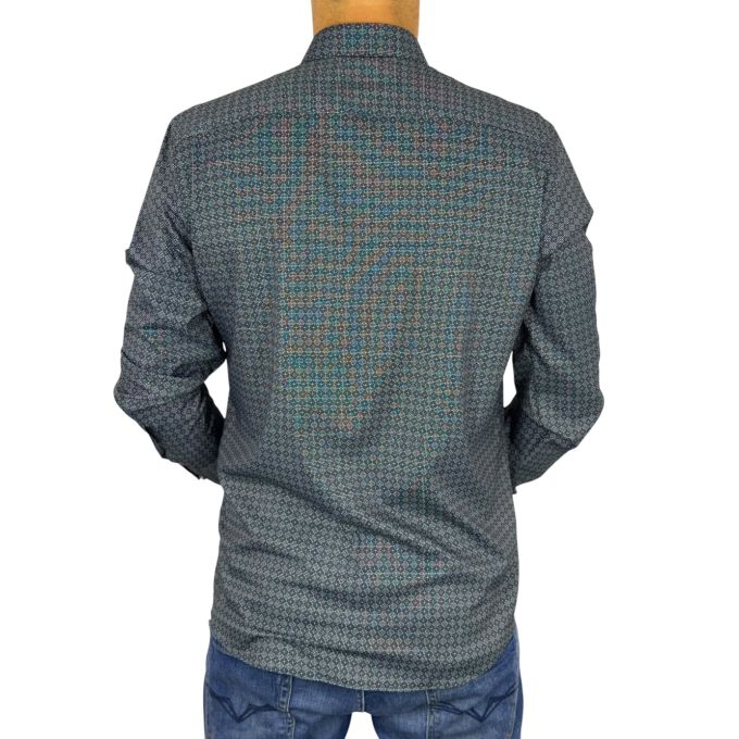 DANIEL BESSI Koszula męska fb158 szary, biały, czarny, drobny wzór, efekt jedwabiu | Sklep GriShop.eu | Koszule