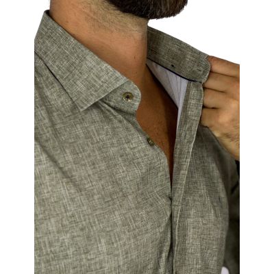 DANIEL BESSI Koszula męska fb078 zielony, khaki, melanż, efekt jedwabiu | Sklep GriShop.eu | Koszule