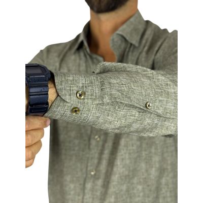 DANIEL BESSI Koszula męska fb078 zielony, khaki, melanż, efekt jedwabiu | Sklep GriShop.eu | Koszule