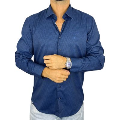 DANIEL BESSI Koszula męska fb026 niebieska, melanż, efekt jedwabiu | Sklep GriShop.eu | Koszule