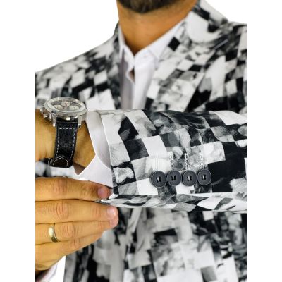 GIOVANNI PERA Marynarka męska D724 , biało czarna, kwadraty, krata, wesoła, casual, impreza | Sklep GriShop.eu | Marynarki