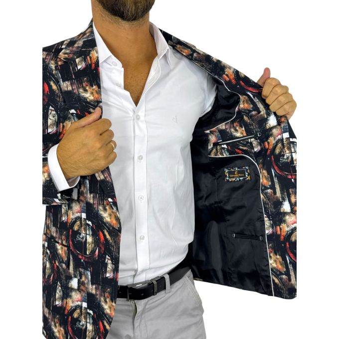GIOVANNI PERA Marynarka męska D723 , czarno brązowa, artystyczny wzór, casual, impreza dj | Sklep GriShop.eu | Marynarki