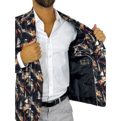 GIOVANNI PERA Marynarka męska D723 , czarno brązowa, artystyczny wzór, casual, impreza dj | Sklep GriShop.eu | Marynarki