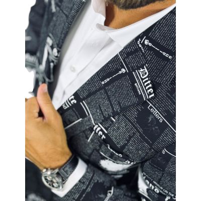 GIOVANNI PERA Marynarka męska D720 , czarno biała gazeta, wesoła, casual, impreza | Sklep GriShop.eu | Marynarki