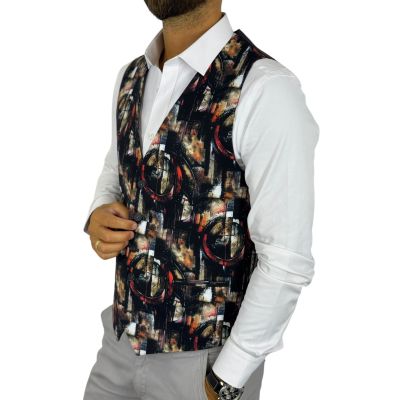 GIOVANNI PERA kamizelka męska D723 , czarno brązowa, artystyczny wzór, casual, impreza dj bezrękawnik | Sklep GriShop.eu | Kamiz